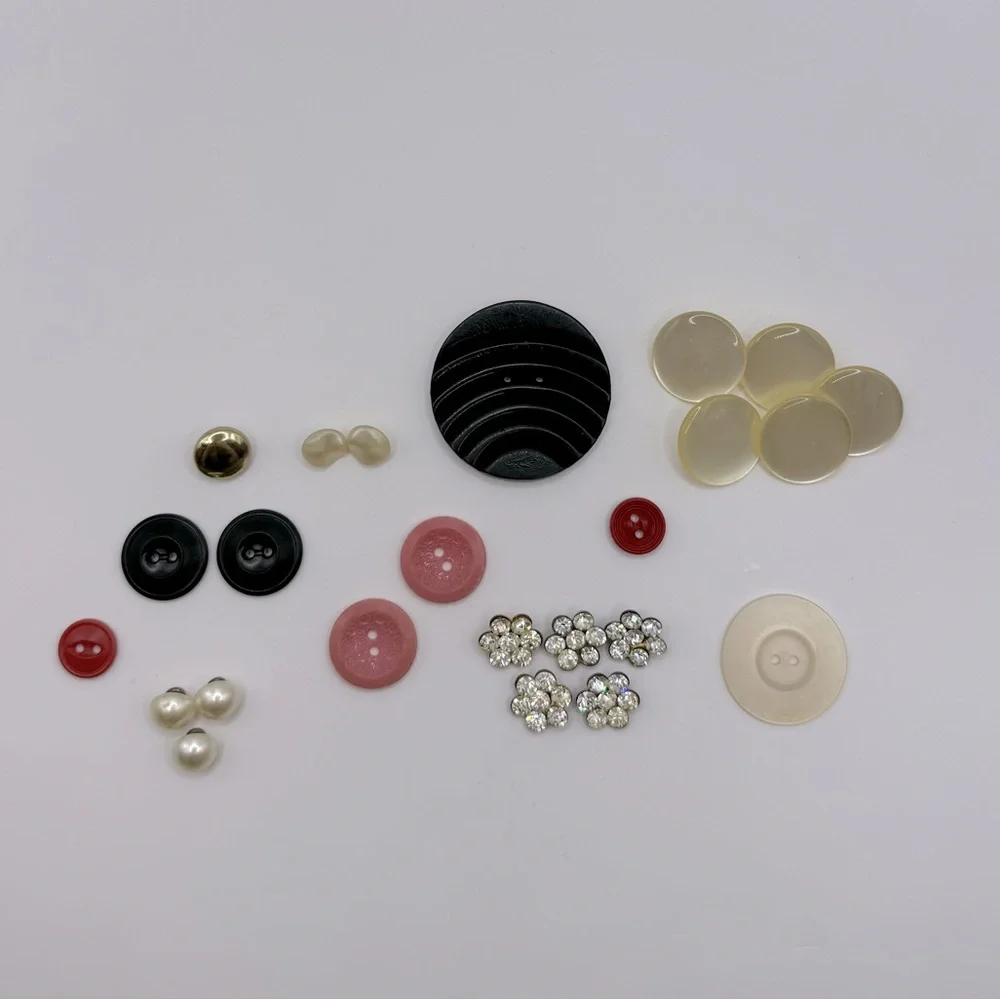 VINTAGE Crystal Plastic Wood & MOP Buttons - Lot of 24
